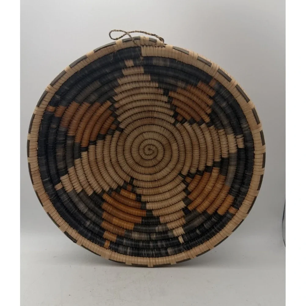 Vintage Handwoven Coiled Basket Bowl Wall Hanging Southwest Decor